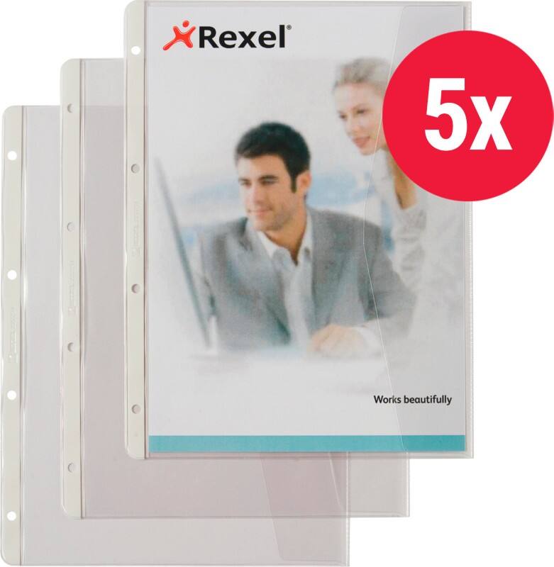 Hetzel Prospekthüllen  DIN A4 Genarbt Transparent 140 Mikron PVC (Polyvinylchlorid) Öffnung rechts 4 Löcher 5 Stück