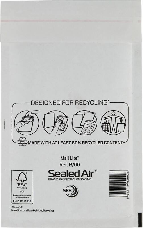 Mail Lite Luftpolster-Luftpolster-Versandtaschen B/00 Weiß Ohne Fenster 120 (B) x 210 (H) mm Abziehstreifen 79 g/m² 100 Stück