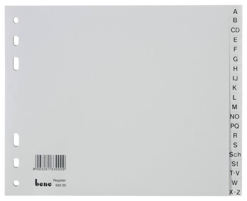 Bene A - Z Alphabetische Register DIN A5 Grau 20-teilig PP (Polypropylen) 6 Löcher 93220
