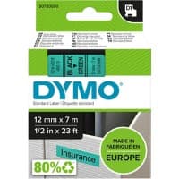 Dymo D1 S0720590 / 45019 Authentic Schriftband Selbstklebend Schwarzer Druck auf Green 12 mm x 7m