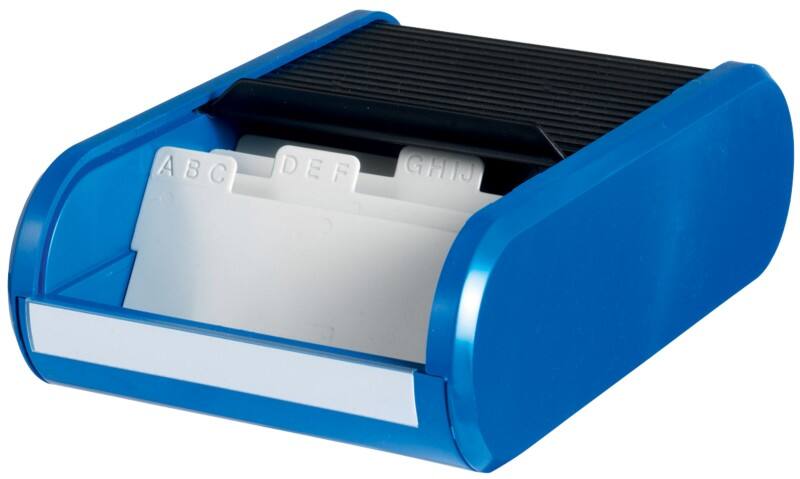 helit Visitenkartenbox H6218093 DIN A8 300 Karten Blau, Schwarz 13,6 x 24 x 6,7 cm