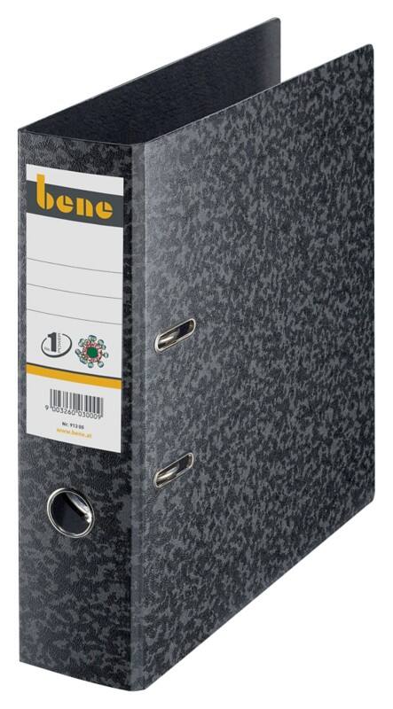 Bene No.1 Power Breit Ordner DIN A4 80 mm Schwarz 2 Ringe 91300 Pappkarton Wolkenmarmor Hochformat Recycled