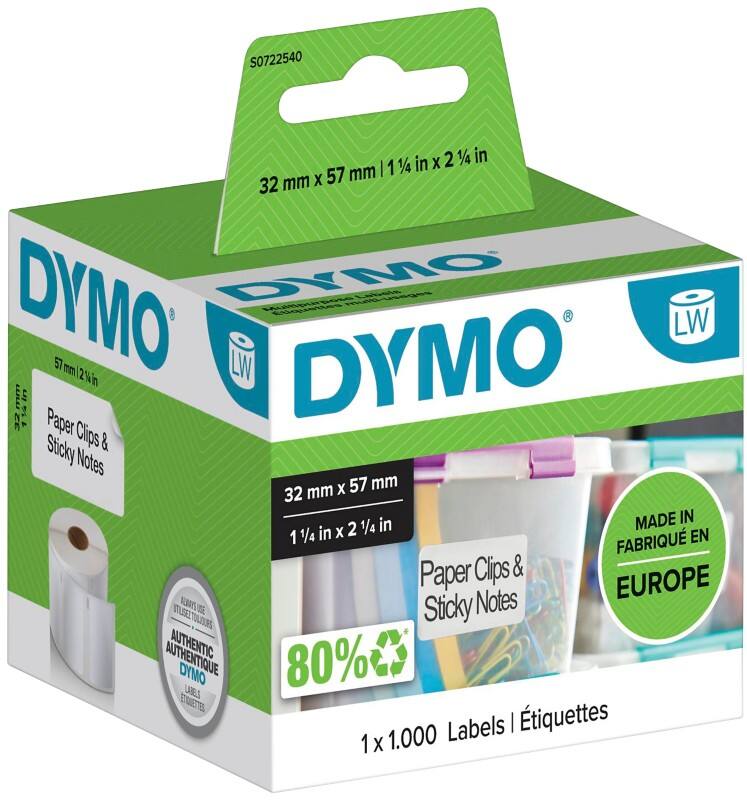 DYMO LW Etiketten Authentisch 11354 2027786 Selbsthaftend Schwarz auf Weiß 32 x 57 mm 1000 Etiketten