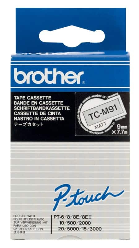 Brother TC-M91 Authentic Schriftband Selbstklebend Schwarzer Druck auf Transparent 9 mm x 7.7m