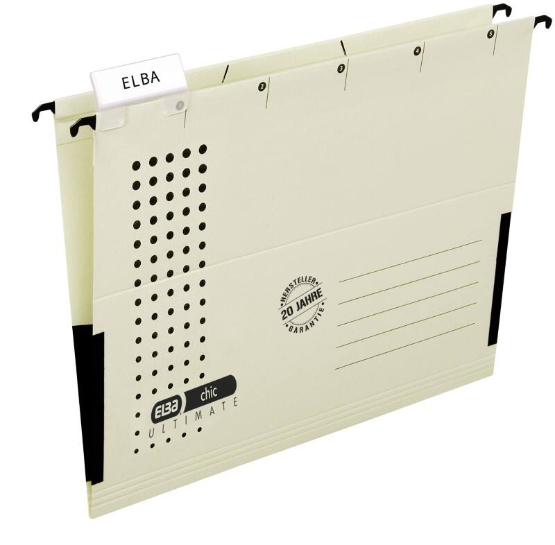 ELBA chic ULTIMATE Hängemappen DIN A4 V-Boden Chamois Blauer Engel UZ56 (Recyclingkarton Schreibwaren) 5 Stück