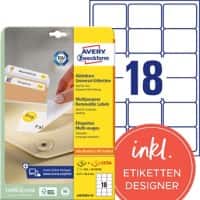 AVERY Zweckform L6025REV-25 Vielzwecketiketten DIN A4 Weiß 63,5 x 46,6 mm 30 Blatt à 18 Etiketten