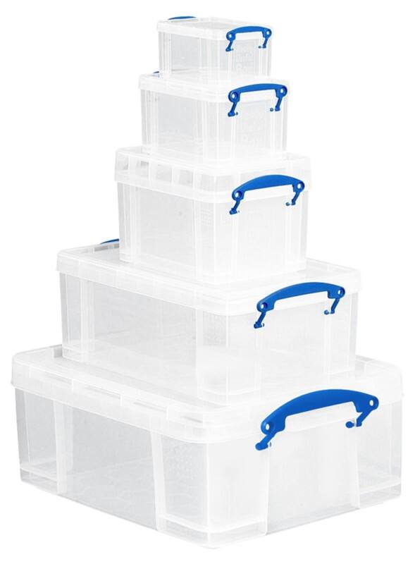 Really Useful Box Kunststoff Aufbewahrungsbox je 1 x 0,7 l, 1,6 l, 3,0 l, 9,0 l, 18,0 L Transparent  5 Stück