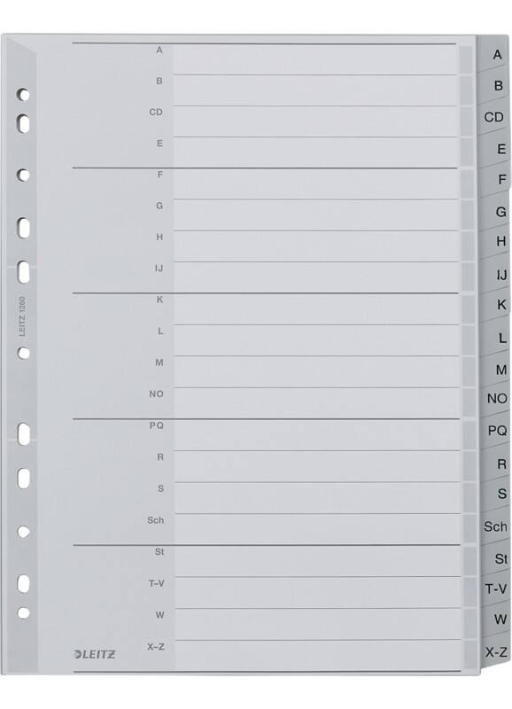 Leitz A - Z A-Z Register DIN A4+ Grau 20-teilig PP (Polypropylen) 11 Löcher 1260
