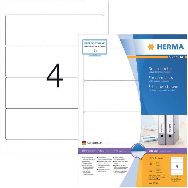 HERMA 4284 Ordneretiketten A4 61 mm Weiß 400 Stück