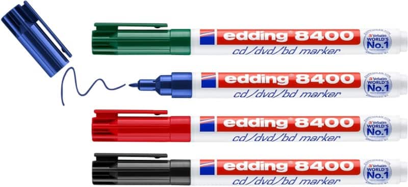 edding 8400 CD/DVD-Marker  Extra Fein Rundspitze 0,5 - 1 mm Farbig sortiert Wasserbeständig 4 Stück