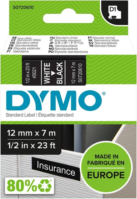 DYMO D1 Beschriftungsband Authentisch 45021 S0720610 Selbsthaftend 12 mm x 7 m