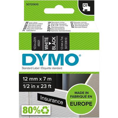 DYMO S0720610 D1 Beschriftungsband Original Selbsthaftend weiß auf schwarz 12 mm (B) x 7 m (L)