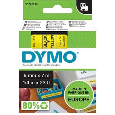 Dymo D1 S0720790 / 43618 Authentic Schriftband Selbstklebend Schwarzer Druck auf Gelb 6 mm x 7m