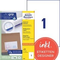 AVERY Zweckform UltraGrip Etiketten 3478 Ja DIN A4 Weiß 210 x 297 mm 100 Blatt à 1 Etiketten