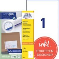 AVERY Zweckform ultragrip Universaletiketten 3478 Selbsthaftend DIN A4 Weiß 210 x 297 mm 100 Blatt à 1 Etiketten