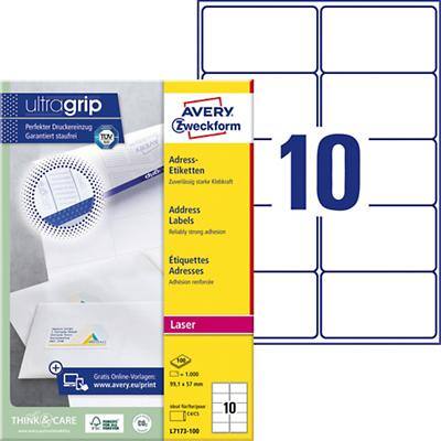 AVERY Zweckform Adressetiketten L7173-100 Ultragrip Weiß 99,1 x 57 mm 100 Blatt à 10 Etiketten