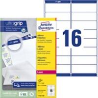 AVERY Zweckform UltraGrip Adressetiketten L7162-100 Ja DIN A4 Weiß 99,1 x 33,9 mm 100 Blatt à 16 Etiketten