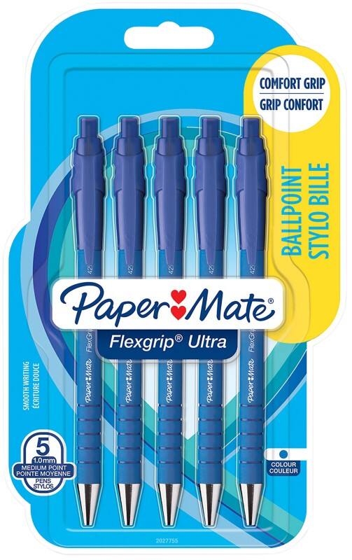 Papermate FlexGrip Ultra Einziehbar Kugelschreiber Blau 1 mm Mittel Kugelschreiber 5 Stück 
