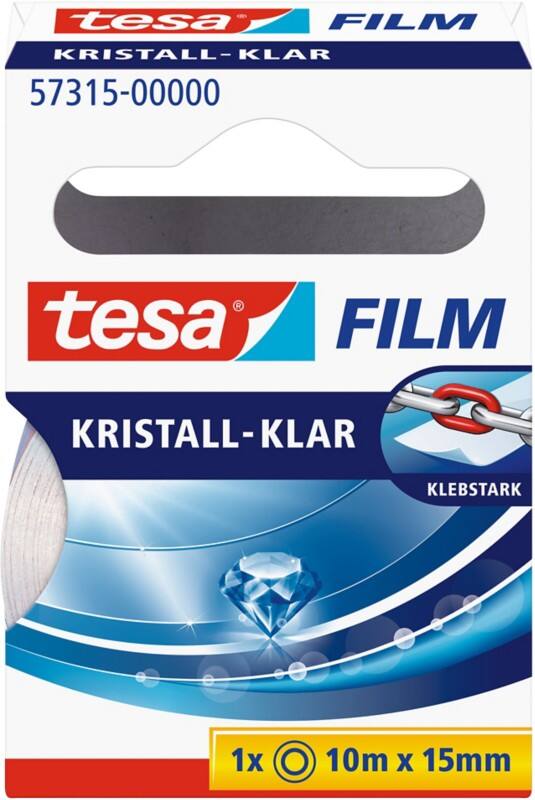 tesa Klebeband tesafilm Kristall-Klar 57315 Transparent 15 mm (B) x 10 m (L) PP (Polypropylen) Niedrige Lautstärke
