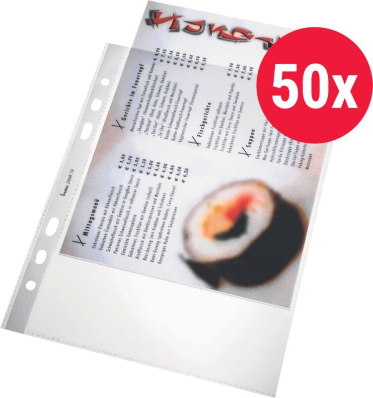 Bene ClearView Prospekthüllen  DIN A5 Glasklar Transparent 100 Mikron PP (Polypropylen) Öffnung oben 6 Löcher 206870CL 50 Stück