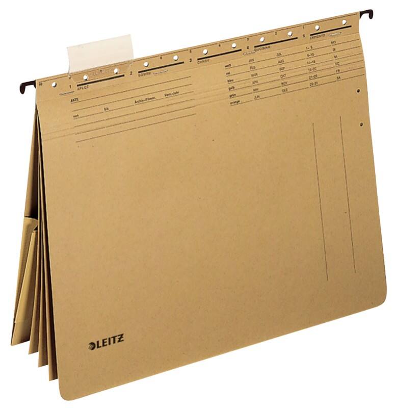 Leitz ALPHA Mehrfach-Hängehefter 1983 DIN A4 4x Kaufmännische Heftung 1x Innentasche V-Base 15 mm 250 g/m² Naturbraun 100% Recycelter Natron-Karton