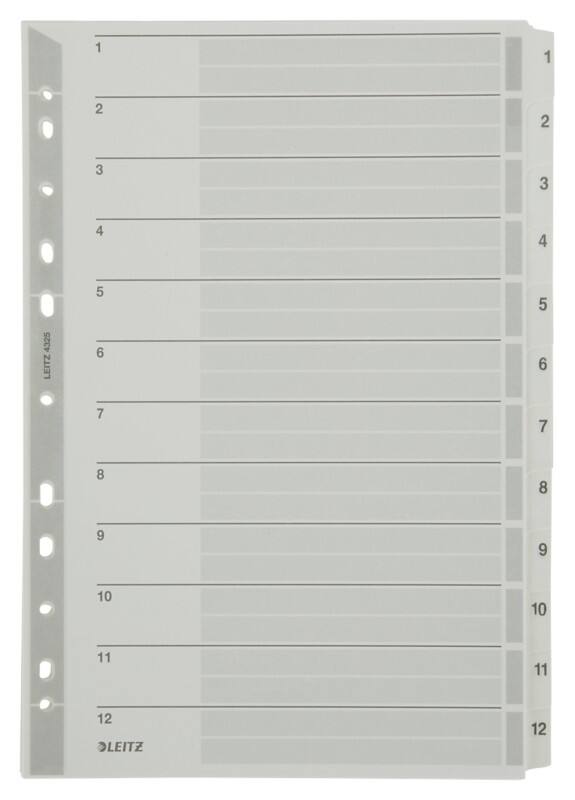 Leitz Register 4325 DIN A4 Weiß 12-teilig 11-fach Karton 1 bis 12