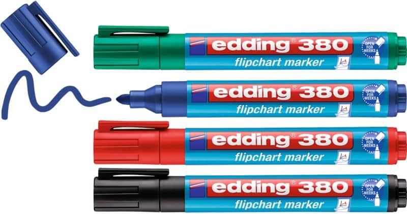 edding 380 Flipchart-Marker  Mittel Rundspitze 1,5 - 3 mm Farbig sortiert Nachfüllbar Wasserbeständig 4 Stück