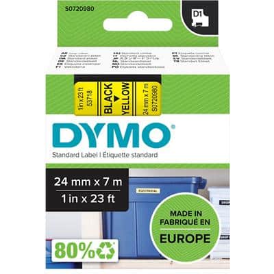 Dymo D1 S0720980 / 53718 Authentic Schriftband Selbstklebend Schwarzer Druck auf Gelb 24 mm x 7m
