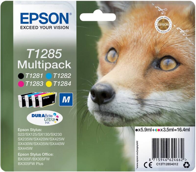 Epson T1285 Original Tintenpatrone C13T12854012 Schwarz, Cyan, Magenta, Gelb Multipack 4 Stück