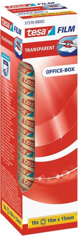 tesa Klebeband tesafilm Office-Box Transparent 15 mm (B) x 10 m (L) PP (Polypropylen) 10 Rollen