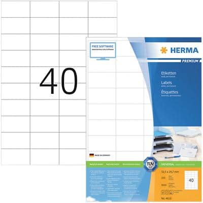 HERMA Universal-Etiketten 4610 Weiß DIN A4 52,5 x 29,7 mm 200 Blatt à 40 Etiketten