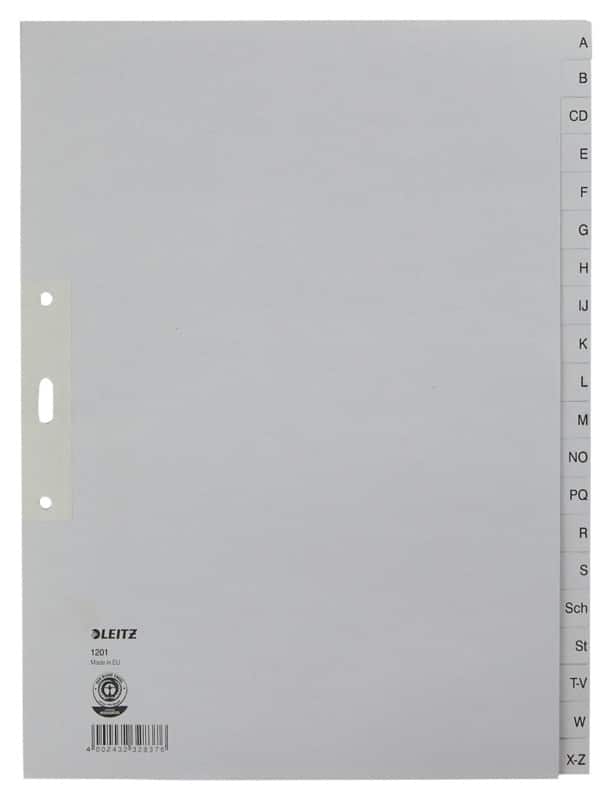 Leitz A - Z Alphabetische Register DIN A4+ Grau 20-teilig 100 g/m² Pappkarton 3 Löcher 1201