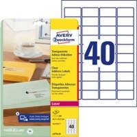 AVERY Zweckform Abziehhilfe QuickPEEL Wasserabweisend Adressetiketten L4770-25 Selbsthaftend DIN A4 Transparent 45,7 x 25,4 mm 25 Blatt à 40 Etiketten