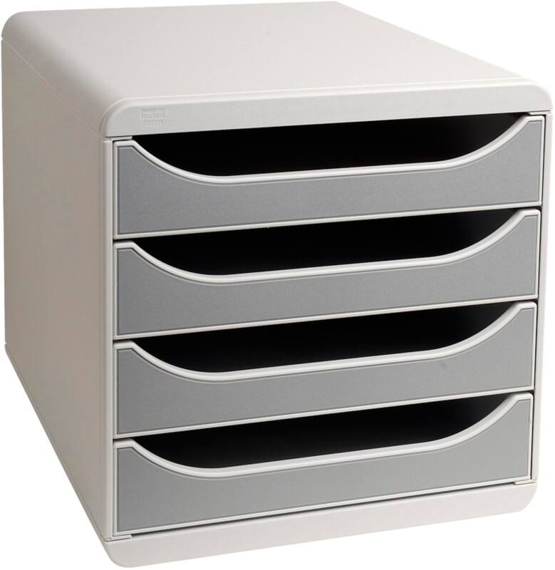 Exacompta Schubladenbox PS (Polystyrol) Grau, Hellgrau 4 Schübe 27,8 x 34,7 x 26,7 cm DIN A4