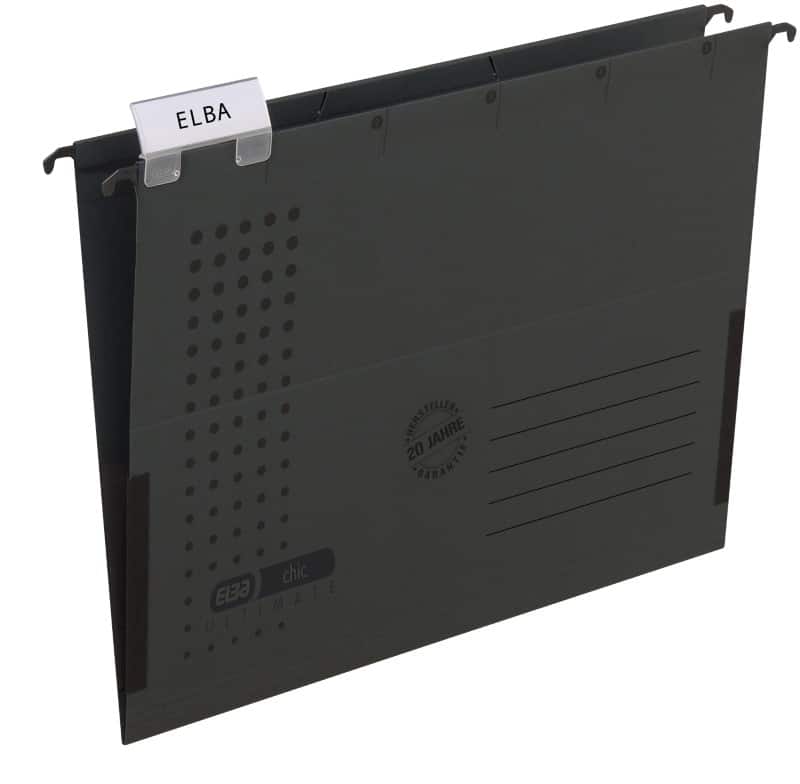 ELBA chic ULTIMATE Hängemappen DIN A4 V-Boden Anthrazit Blauer Engel UZ56 (Recyclingkarton Schreibwaren) 5 Stück