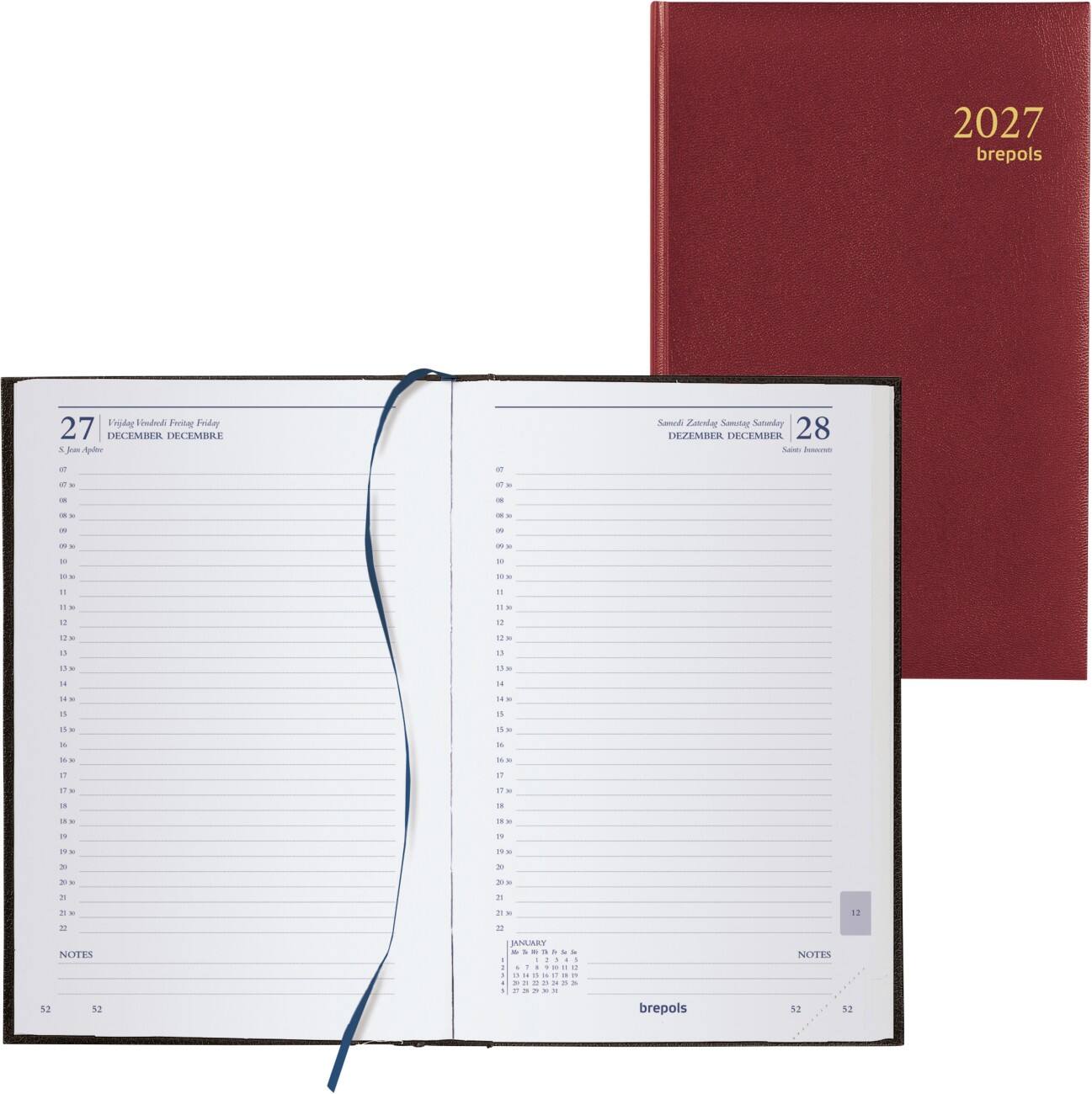 Brepols Terminplaner 2027 Spezial 1 Tag / 1 Seite Deutsch, Englisch, Französisch, Niederländisch Burgunder