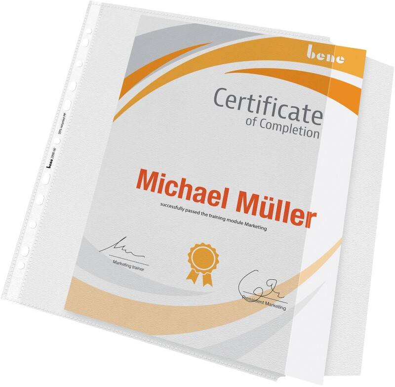 Bene ClearView Prospekthüllen  DIN A4 Genarbt Transparent 130 Mikron PP (Polypropylen) Seitliche Öffnung 11 Löcher 10 Stück