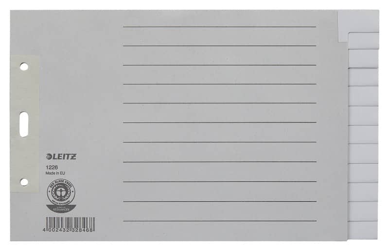 Leitz Blanko Blanko-Register Recycled DIN A5 Grau 12-teilig 100 g/m² Pappkarton 3 Löcher 1226