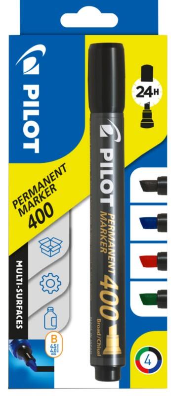 Pilot 400 Permanentmarker  Breit Keilspitze 1,5 - 4 mm Farbig sortiert 4 Stück