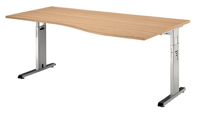 Hammerbacher Matrix VOS Höhenverstellbar Schreibtisch Nierenförmig Buche C-Fuß 1.800 (B) x 1.000 (T) x 850 (H) mm Spanplatte, Stahl