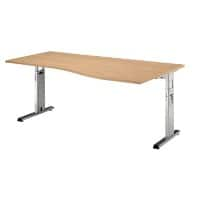 Hammerbacher Matrix Höhenverstellbar Schreibtisch Nierenförmig Buche Aluminium, Holz, Kunststoff, Spanplatte C-Fuß 1.800 x 1.000 x 850 mm