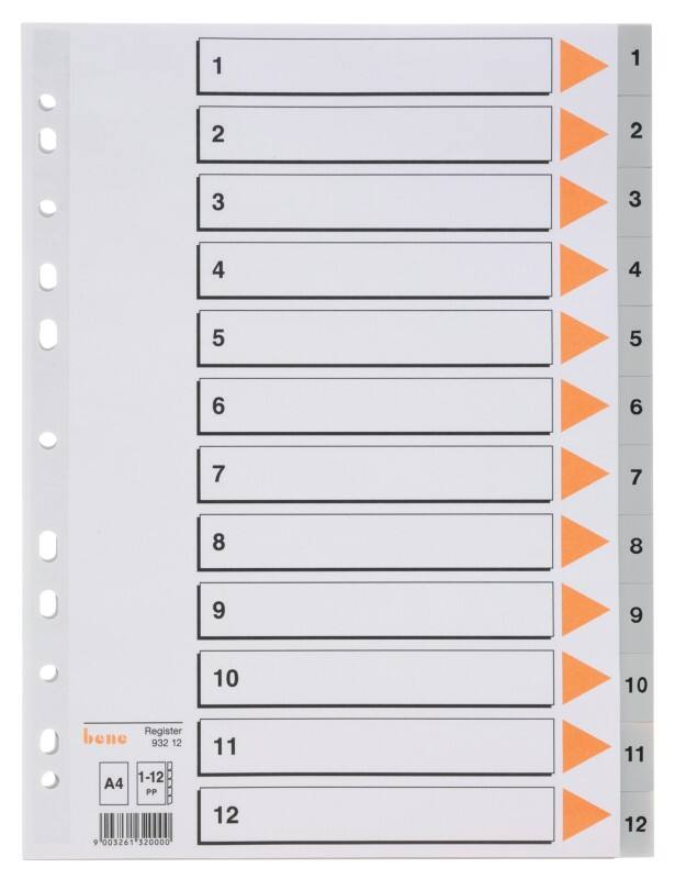 Bene Register DIN A4 12-teilig 11-fach Kunststoff 1 bis 12