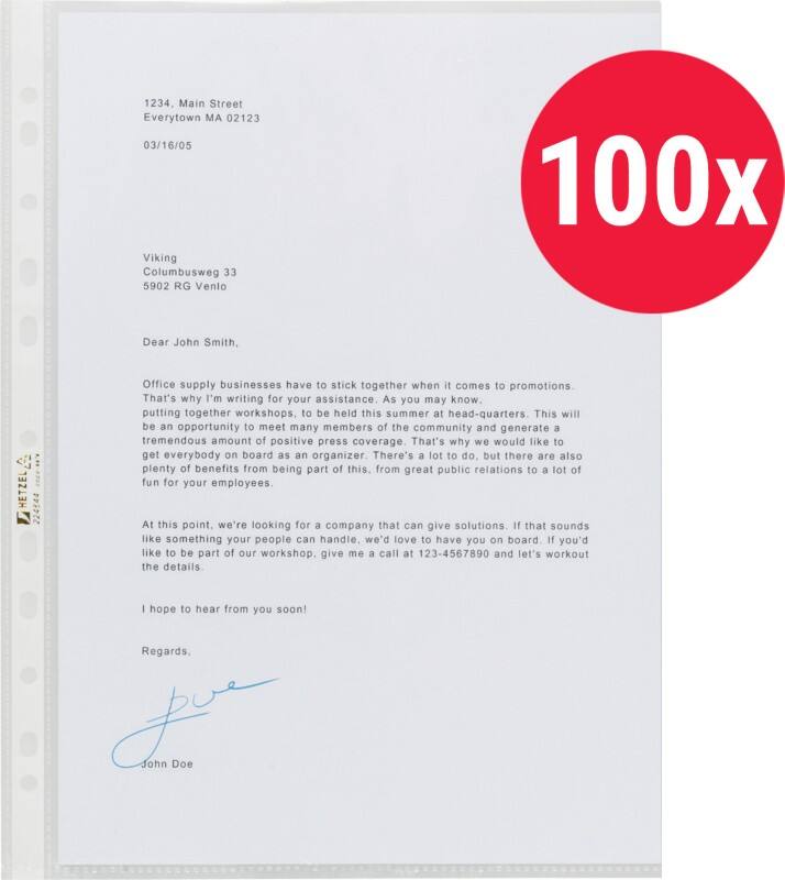 Hetzel Prospekthüllen  DIN A4 Glasklar Transparent 40 Mikron PP (Polypropylen) Öffnung oben 11 Löcher 224644 100 Stück