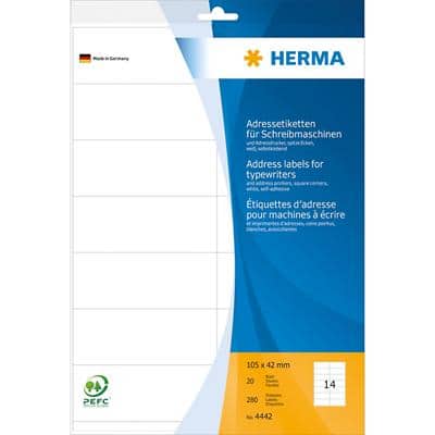 HERMA Multifunktionsetiketten 4442 Weiß DIN A4 105 x 42 mm 20 Blatt à 14 Etiketten