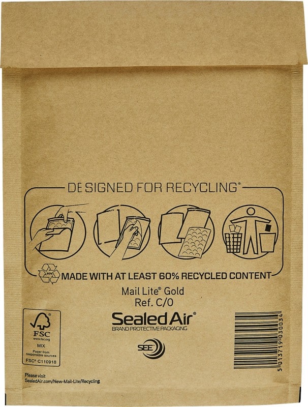 Mail Lite Luftpolster-Luftpolster-Versandtaschen C/0 Gold Ohne Fenster 150 (B) x 210 (H) mm Abziehstreifen 79 g/m² 100 Stück