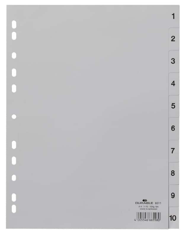 DURABLE 1 bis 10 Zahlenregister DIN A4 Grau 10-teilig PP (Polypropylen) 11 Löcher 6511