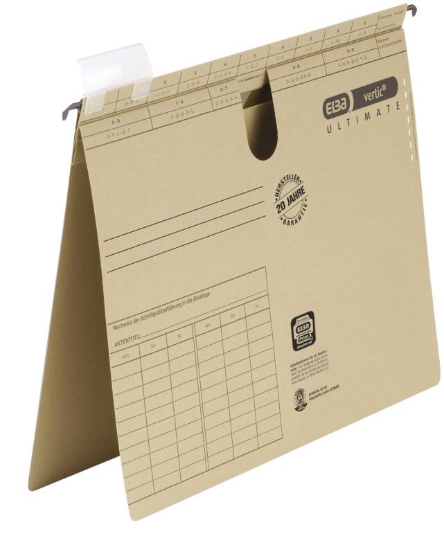 ELBA vertic ULTIMATE Hängemappen DIN A4 V-Boden Braun Blauer Engel UZ56 (Recyclingkarton Schreibwaren) 50 Stück
