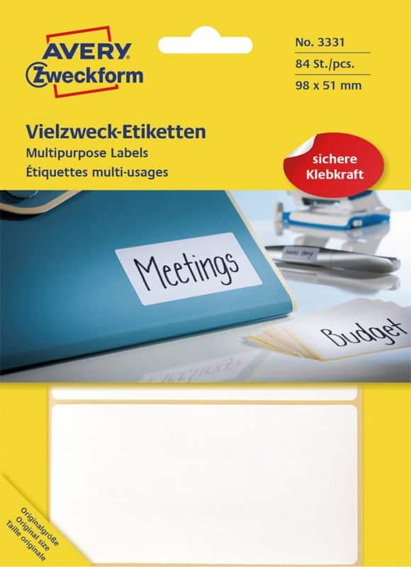 AVERY Zweckform 3331 Universaletiketten Weiß 98 x 51 mm 28 Blatt à 3 Etiketten