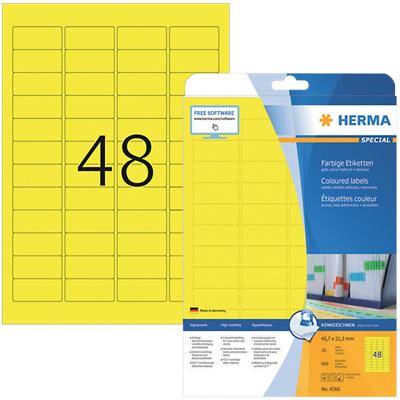 HERMA Wiederablösbare Farbetiketten 4366 Gelb Rechteckig DIN A4 45,7 x 21,2 mm 20 Blatt à 48 Etiketten