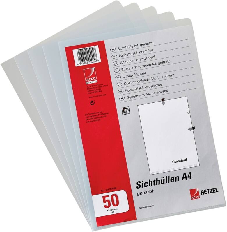 Hetzel Sichthüllen DIN A4 Transparent PP (Polypropylen)  140 Mikron 50 Stück 